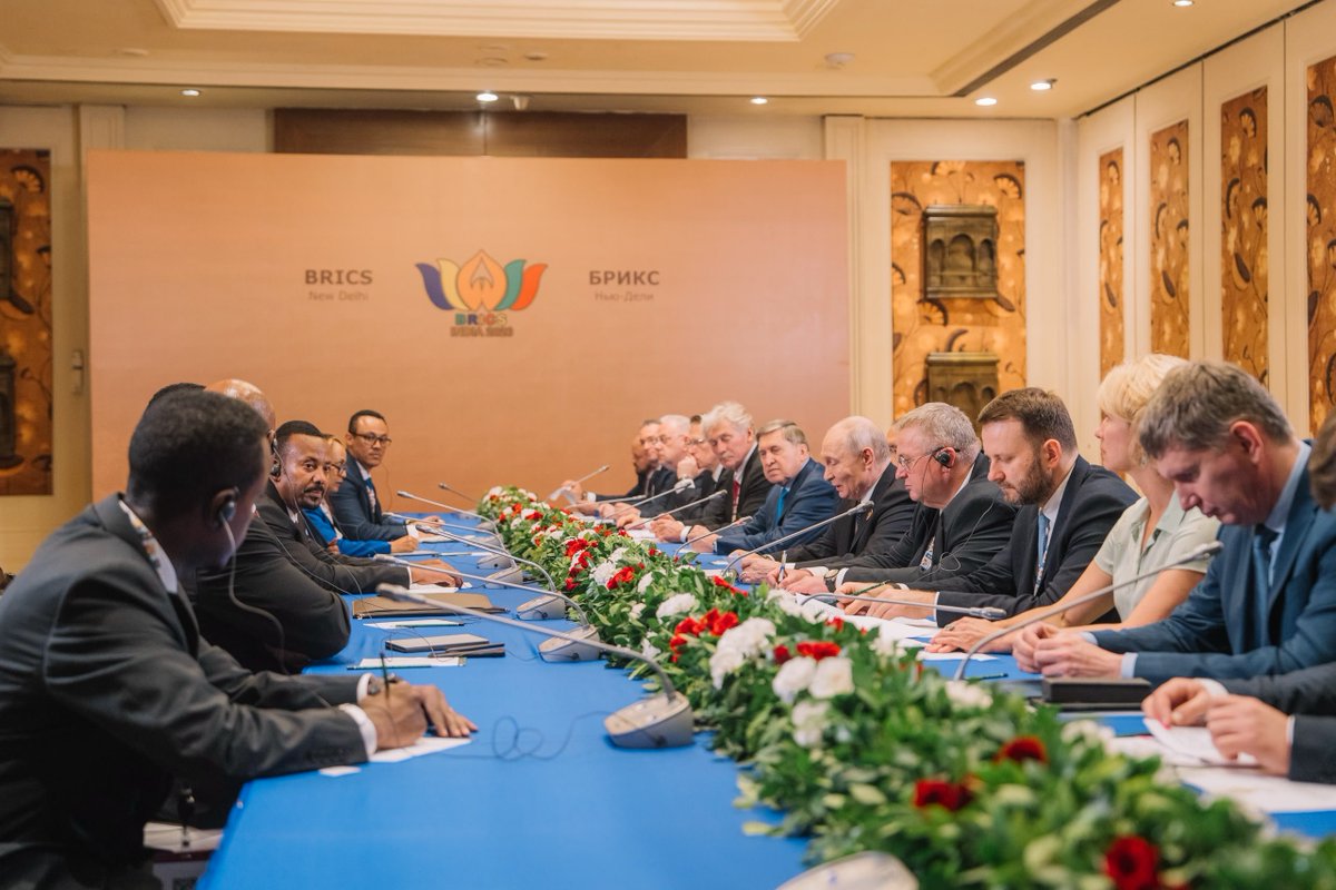 AbiyAhmedAli's tweet photo. I had the opportunity to meet with President Vladimir Putin as well today for a constructive discussion on strengthening the strategic partnership between Ethiopia and Russia.

Our discussions reaffirmed our shared commitment to advancing cooperation across key areas, including defence and security, trade and investment, education, and technology. We also explored opportunities to expand educational exchanges and deepen collaboration in cultural and people-to-people ties.

We further discussed strengthening our cooperation on climate and development priorities, including collaboration toward COP32, while working together to expand mutually beneficial trade and economic exchanges.

🇪🇹 🇷🇺
