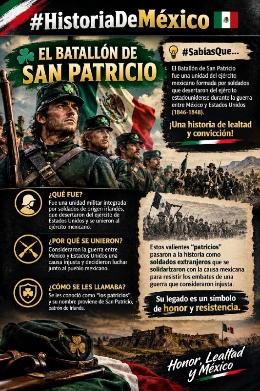 Gn36071800's tweet photo. ⚔️🔥 Héroes con otra bandera, pero el mismo corazón
El Batallón de San Patricio luchó con determinación y coraje en momentos clave 🇲🇽💚
Un ejemplo de principios firmes y entrega total
#Historia #Héroes #SanPatricio https://t.co/rPPF6pKcAJ