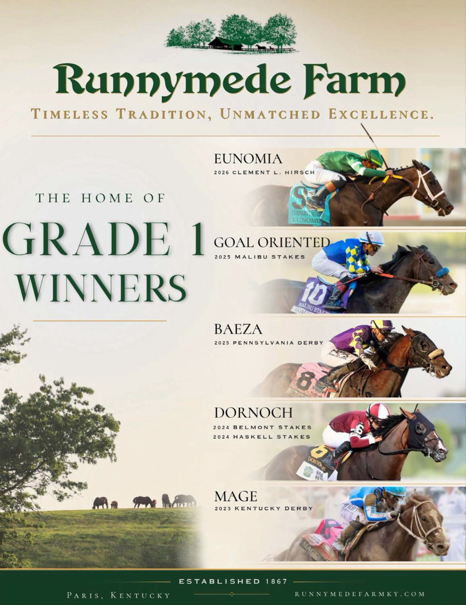 theTDN's tweet photo. Runnymede Farm ✨ 

A timeless tradition, unmatched excellence, and the home of Grade I winners 🏆 Don’t miss their consignment at the Keeneland September Sale! @runnymedefarmky https://t.co/JsccuPJo5H