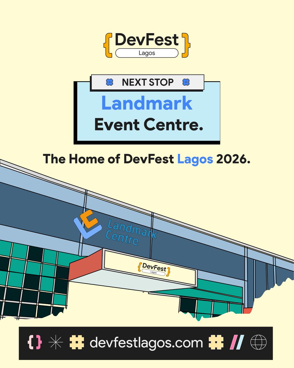 gdglagos's tweet photo. The destination is set. 
Landmark Event Centre is the home of DevFest Lagos 2026. See you there!

Register now and save your spot → https://t.co/crPybiqARk https://t.co/K5Ib1rVBgM