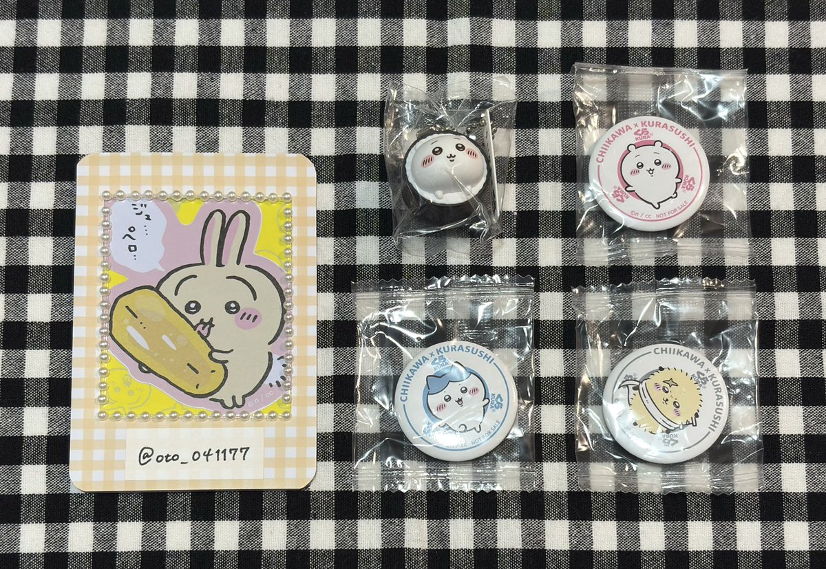 oto_041177's tweet photo. 【交換】ちいかわ くら寿司 ビッくらポン

【譲】���いかわ ハチワレ ラッコ

【求】各1点
フィギュア : うさぎ
缶バッジ : うさぎ くりまんじゅう
マグネット : くりまんじゅう

⚠︎リトリン必読

✧フィギュアは同種同士の交換
✧くりまんじゅうはうさぎを含む纏めての交換のみ https://t.co/V4b1Lcgg2z
