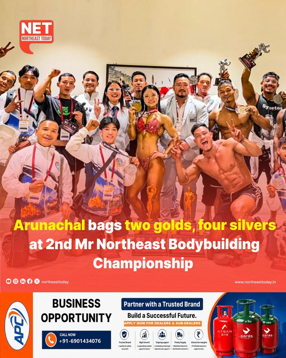 NortheastToday's tweet photo. #ArunachalPradesh | Athletes made the state proud at the 2nd Mr Northeast Bodybuilding & Physique Championship 2026, held at Kohima, Nagaland from September 11 to 12.

Read more..
https://t.co/VK1Wy1orYO

#Bodybuilding #MrNortheast2026 #ArunachalAthletes #PhysiqueChampionship #NortheastToday