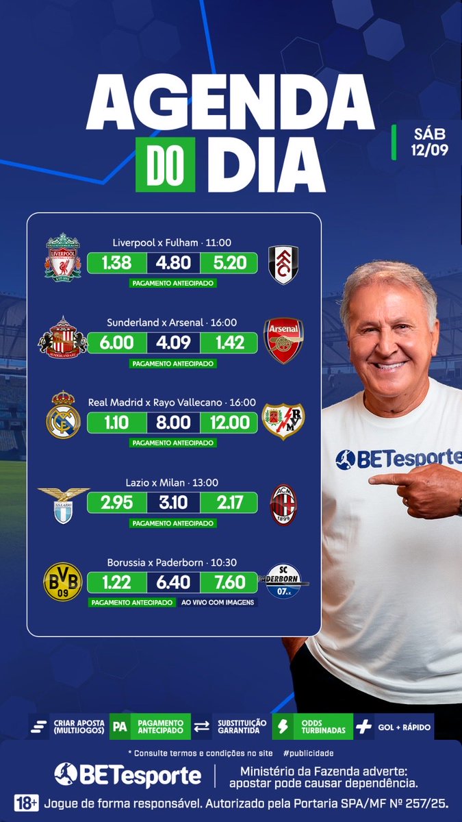 betesporte's tweet photo. Sábado de bola rolando na Europa e no Brasileirão das Séries A e B 🇧🇷 

https://t.co/FNAc7T8eoZ

🔞 Ministério da Fazenda adverte: Apostar pode causar dependência. +18 https://t.co/QZhT50fDaG