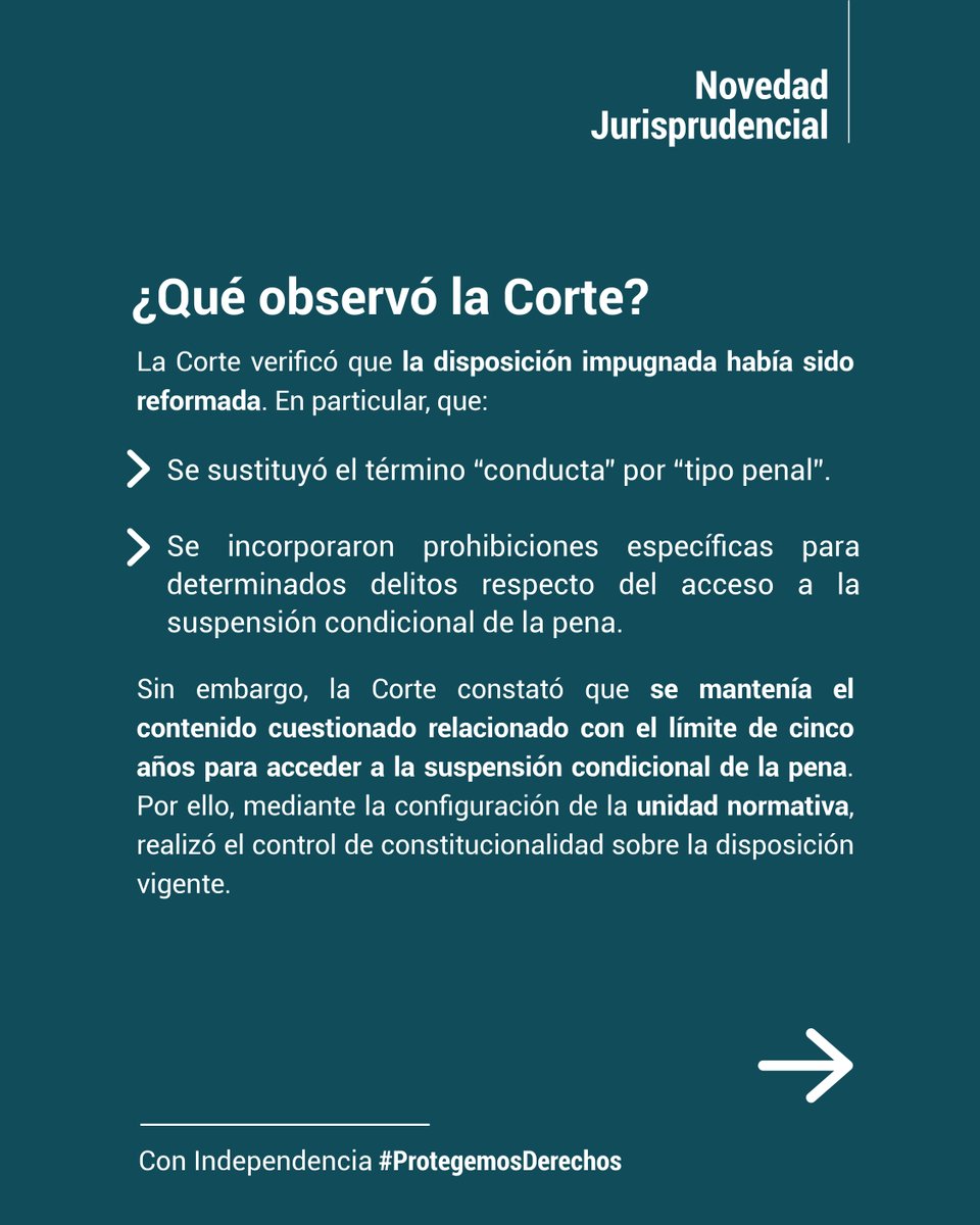 CorteConstEcu's tweet photo. #NovedadJurisprudencialCC | La Corte Constitucional determinó que es constitucional el límite de cinco años para acceder a la suspensión condicional de la pena. 

👉🏽 Sentencia 9-23-IN/26: https://t.co/gDCtS4fFjk https://t.co/B8Jxo9RYue