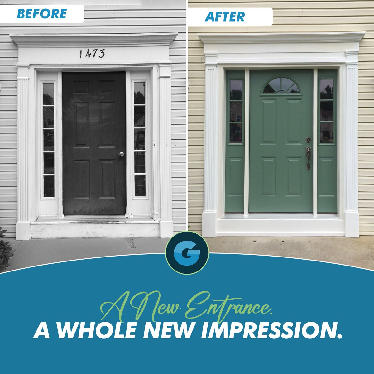 GoGuida's tweet photo. What a difference a new entrance can make! ✨ This before-and-after transformation brings fresh color, timeless style, and renewed curb appeal to the entire home. Ready to transform your entrance? Contact Guida Door &amp; Window for a free estimate today. #BeforeAndAfter #DoorTransfo https://t.co/zCIanElEyh