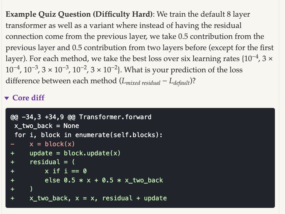 vincentzed_cuda's tweet photo. new course just dropped: CS 312: Deep Learning Alchemy w/ @stanfordnlp !

A very interesting new class concept from @tatsu_hashimoto :
- Assignments are worth 0% of the grade

- 85% of your course grade is 40-minute quizzes where you get a code diff for an experiment you've never run and ask you to predict validation loss differences

- The premise? that prediction == understanding. If we don't have any intuition as to the outcomes of an experiment, then it's often safe to say we don't understand it (or at least, it means we don't have beyond surface level knowledge).

And also, everything is public (in the style of cs336!)

(Answer to the question below in, and links 🧵)
