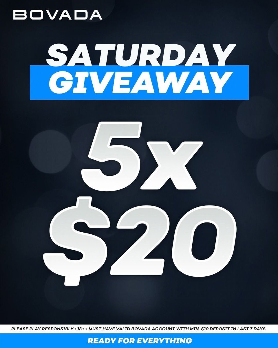 Bovada_Casino's tweet photo. 🚨 Saturday 5x$20 Giveaway 🚨

To enter:
- 🔁 + Follow @Bovada_Casino 
- Drop a 🎰 in the comments

5 winners will be posted TONIGHT at 10PM ET! ⏳

Terms: https://t.co/v8I4mHfPSw https://t.co/5Mdw2uNKGz