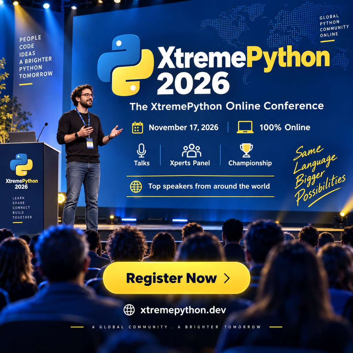 xtremepython's tweet photo. 🔥 XtremePython 2026 is coming!

A full online event for Python developers who want to learn, connect, compete, and stay ahead.

📅 November 17, 2026
🌍 100% Online
Secure your spot: https://t.co/W2IriqaSZo

#Python #XtremePython #PythonDevelopers #OnlineConference https://t.co/BrzCyQNalx