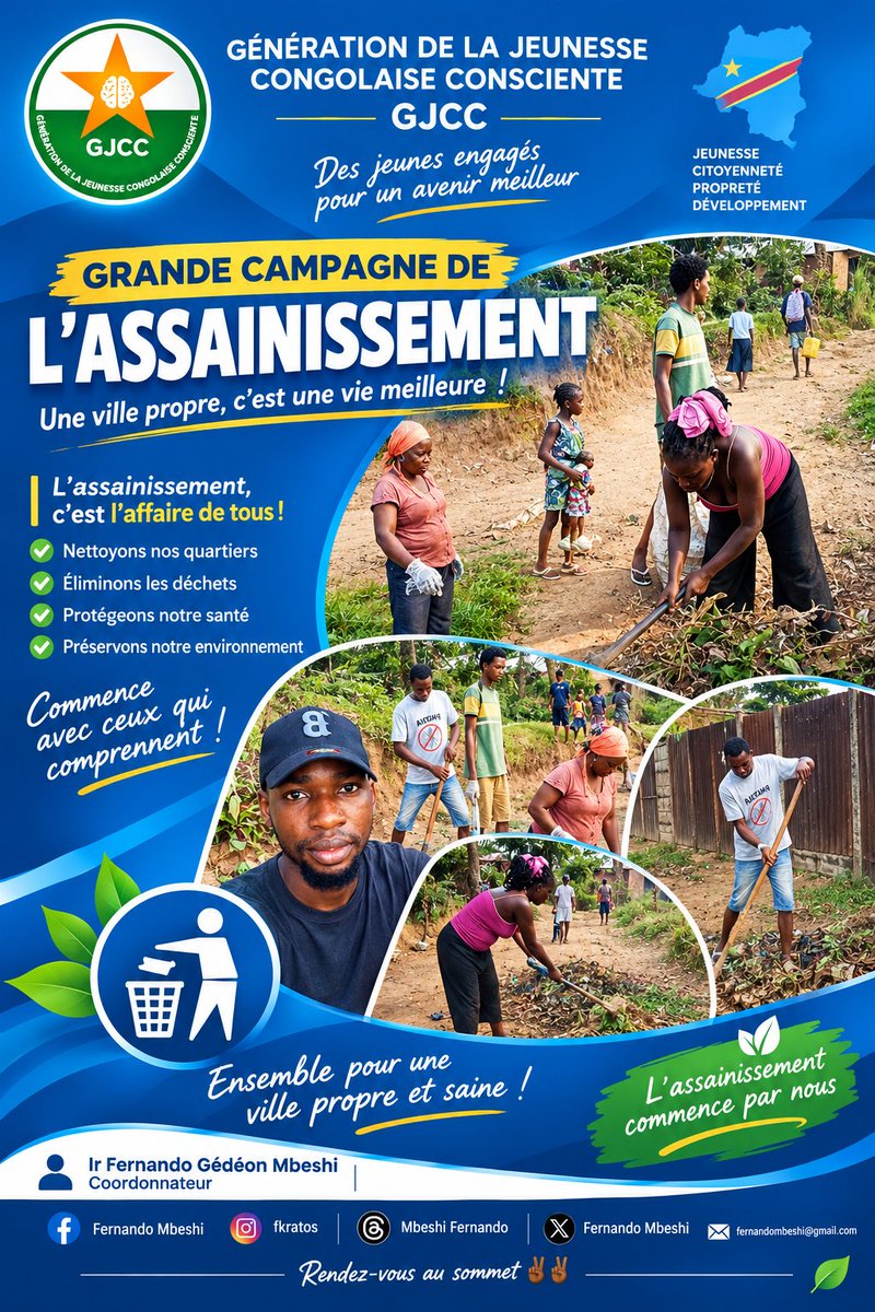 FMbeshi's tweet photo. 🌱 Aujourd’hui, nous avons agi !
La Génération de la Jeunesse Congolaise Consciente (GJCC) a mené ce jour une action d’assainissement dans la commune de Nzinda, quartier Lumbi, cellules Matonge et Séminaire, notamment sur les avenues Nkutu, Ndjili, Kabangu et Mwilambongo. 🧹 https://t.co/ML67Y4336J
