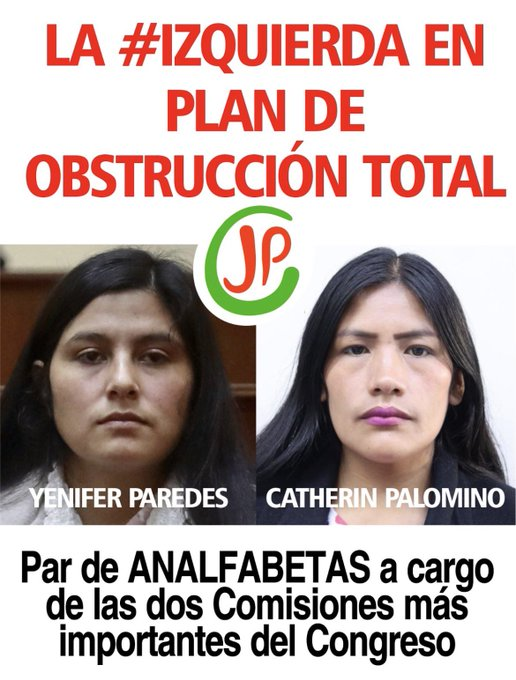 jibussol04's tweet photo. Cómo se puede haber degradado ña política, que dos congresistas analfabetas, ignorantes de la cosa pública y congresal, puedan haber llegado a ser presidentes de las comisiones más importante del Congreso. Pero sabemos que llegaron por el fraude de Corvetto. https://t.co/KbkexRG9pK