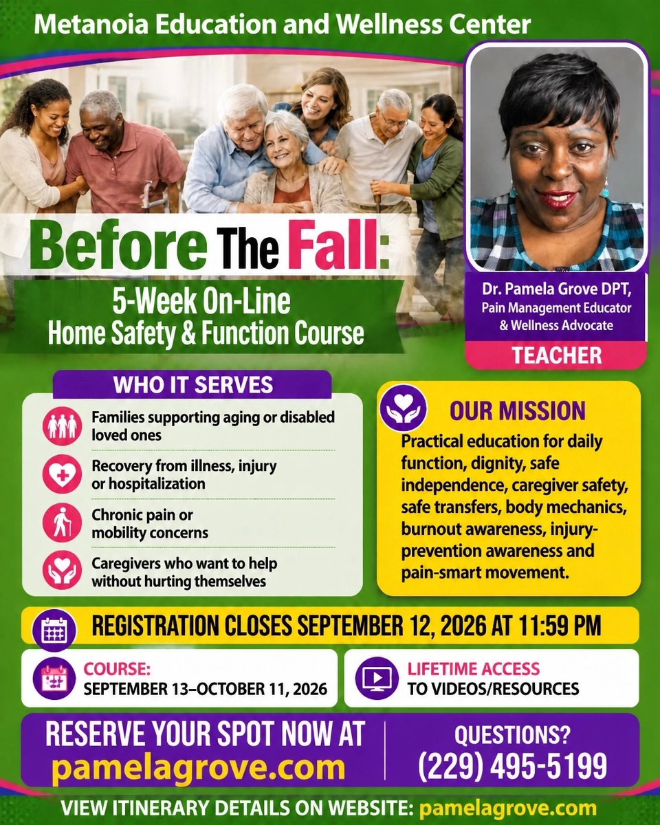 DptPamelaG's tweet photo. Before The Fall starts 9/13. Lifetime access. Register by 9/12, 11:59 PM: RESERVE YOUR SPOT NOW at https://t.co/k6ESIFELFU. Questions: (229) 495-5199. VIEW ITINERARY DETAILS ON WEBSITE: https://t.co/k6ESIFELFU #FallPrevention https://t.co/5Od4cbAaMv