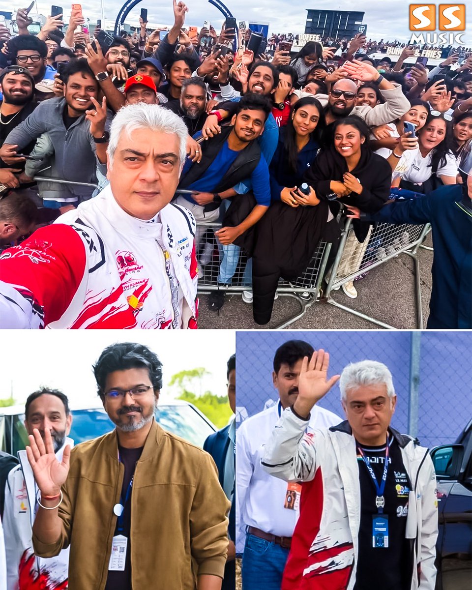 SSMusicTweet's tweet photo. Legends Together. A Moment to Remember! 🏆🔥

#SilverstoneRound #AjithKumar #AjithKumarRacing #DareDevil #thalapathyvijay #CMVijay https://t.co/laYjDWLpVJ