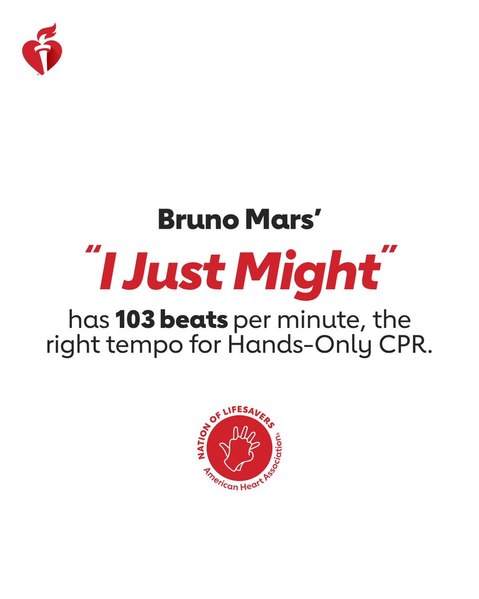 AmericanHeartFL's tweet photo. Hey Florida! This @BrunoMars hit “just might” help you save a life.🌹

You know what to do on the dance floor, or anywhere else if you see a teen or adult collapse: Call 911 and push hard and fast in the center of the chest until help arrives.  

#NationOfLifesavers #CPRwithHeart https://t.co/q05S0PtvdQ