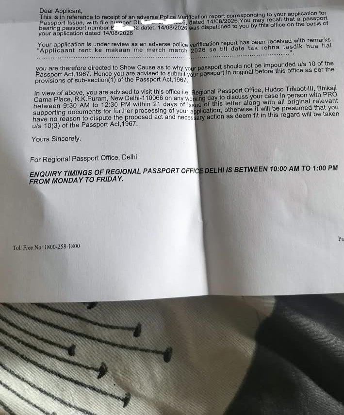 behindtheblur__'s tweet photo. @MEAIndia @rpodelhi @passportsevamea please help me I applied for tatkal passport police visited my place but it's showing scn issued, what to do please help me, I am unable to understand why it's showing this

Application number - DL3068162772326 

PLEASE resolve this ASAP https://t.co/muhuqkOEpo