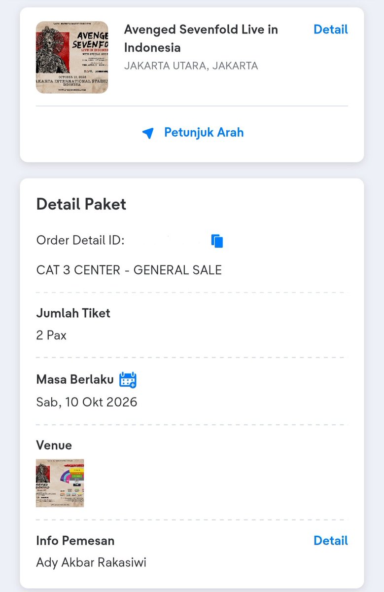 adyakbarr's tweet photo. Jual aja tiket Avenged Sevenfold
Cat 3 Center ada 2 tiket
Jual rugi aja edisi gabisa libur 🙏
Bisa COD Magelang/Jogja/Semarang/Wonosobo/Temanggung

#avengedsevenfold https://t.co/kfWmzvtJ1C