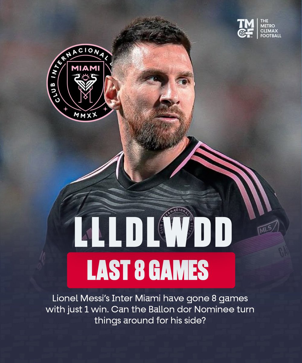 metroclimax's tweet photo. 🚨 INTER MIAMI’S FORM IS WORRYING!
8 games. Just 1 win. 😳
Even with Messi, Inter Miami are struggling to find consistency. The question now is: what is really going wrong?
Messi can create magic? 🤔🤔🤔
#MLS #InterMiami #Messi #Ballondor #Trend https://t.co/oCPznmzYdd