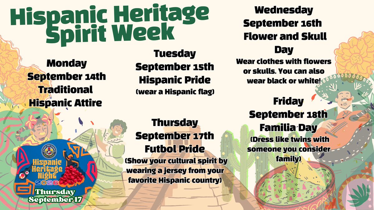 PearsonMiddle's tweet photo. Plan out your outfits to celebrate Hispanic Heritage this week! https://t.co/R6zW2CeBPh