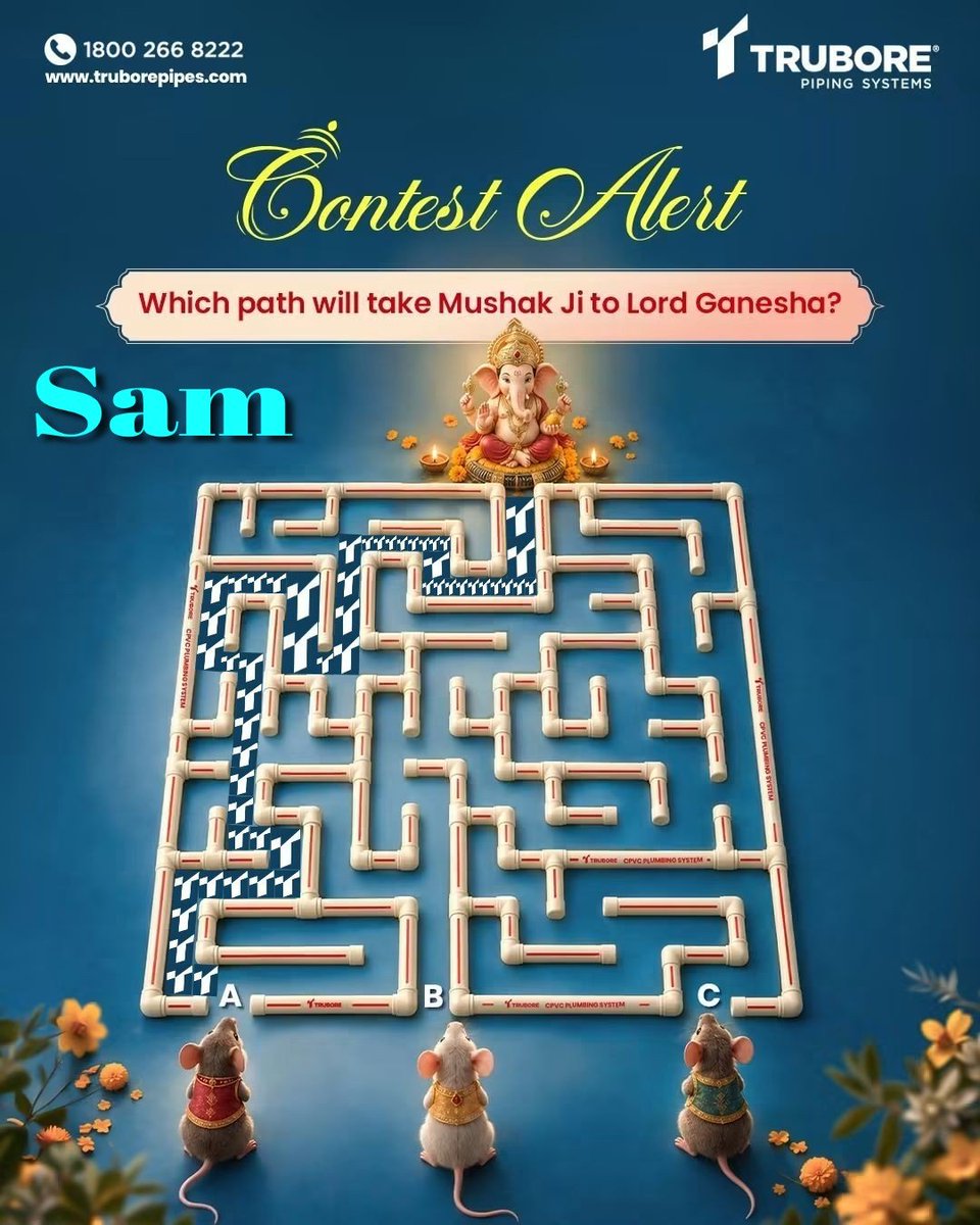 sam__leezz's tweet photo. @TruborePipes ๐๐ผ๐๐ โก๏ธ โ๐ผโ ๐ญโจ The perfect route for Mushak Ji to reach his beloved Bappa! ๐๐๐
@TruborePipes #TruborePipingSystems #ContestMaze #HappyGaneshChaturthi
@alpa_gupta @Sneeha_ @asmipat7 @prashpatel_ @jigarbjadav @blessedkamal @Anitapratapsing @rajiarshita @Meenusettu https://t.co/xwv2ZhWVwC