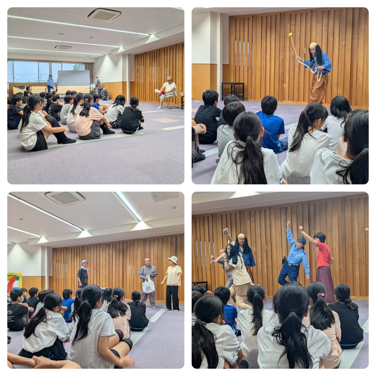 7NO8NAZA's tweet photo. 認知症コント、大人気！
川西町の5つの小学校で巡回公演。今年は敬老会、町芸文祭からもオファーの大人気。本物のお巡りさん👮も出演で、ダンスまで付き合ってもらいました。 https://t.co/yHVOvOgFyu