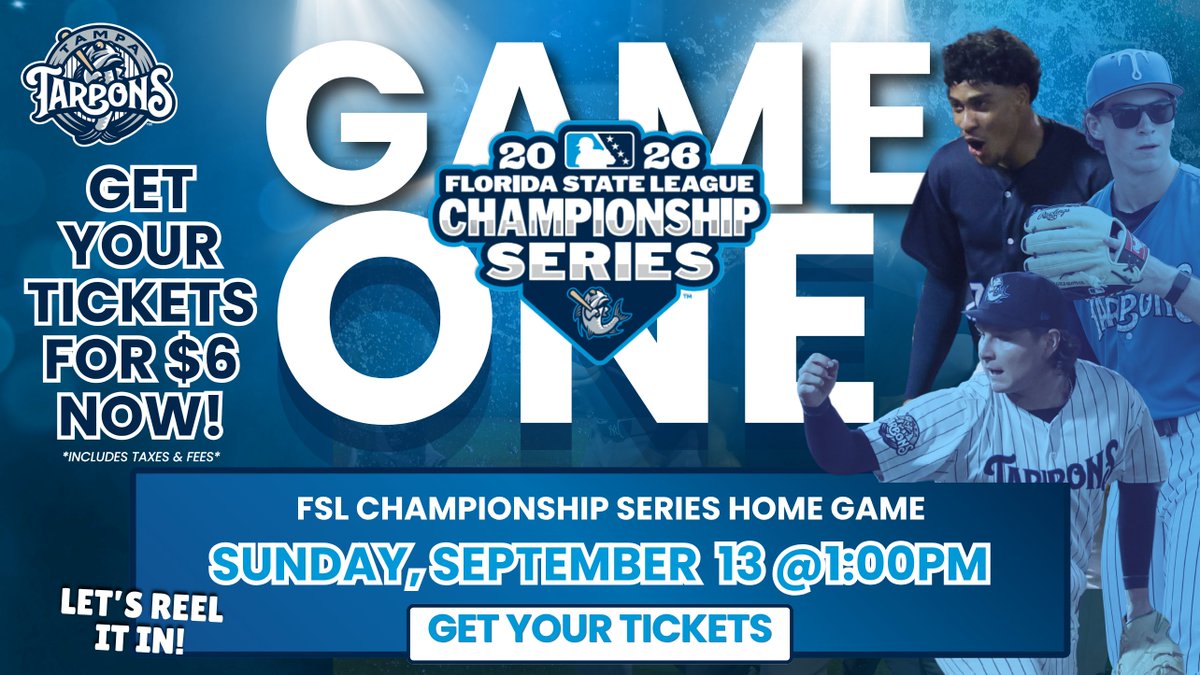 TampaTarpons's tweet photo. FSL Championship Series ➡️ Game One TOMORROW at 1PM @GMSField 

🎟️ $6 Tickets👇 https://t.co/CDvWMFW88i

#tampatarpons #MakingWaves https://t.co/yPpEK80c4r