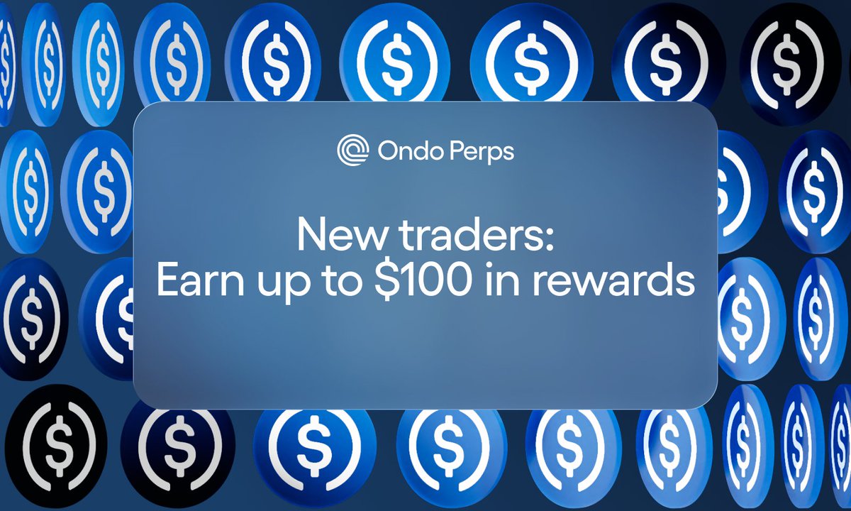 OndoPerps's tweet photo. Up to $100 in rewards for new traders.

Reminder: From September 10-17, new accounts can qualify for a share of $12K in rewards. Details below.

Sign up → https://t.co/PcfE1Ga5W4 https://t.co/aNwmj590uU