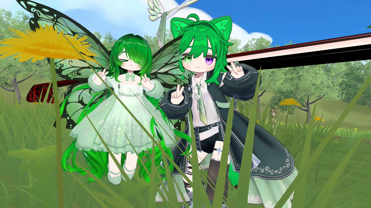 nanakusaal_vrc's tweet photo. 第25回 緑髪同好会月一集会行ってきました～
緑髪同好会といえばやっぱこの草原！

#VRC緑髪同好会 https://t.co/E6fUPvcM6C
