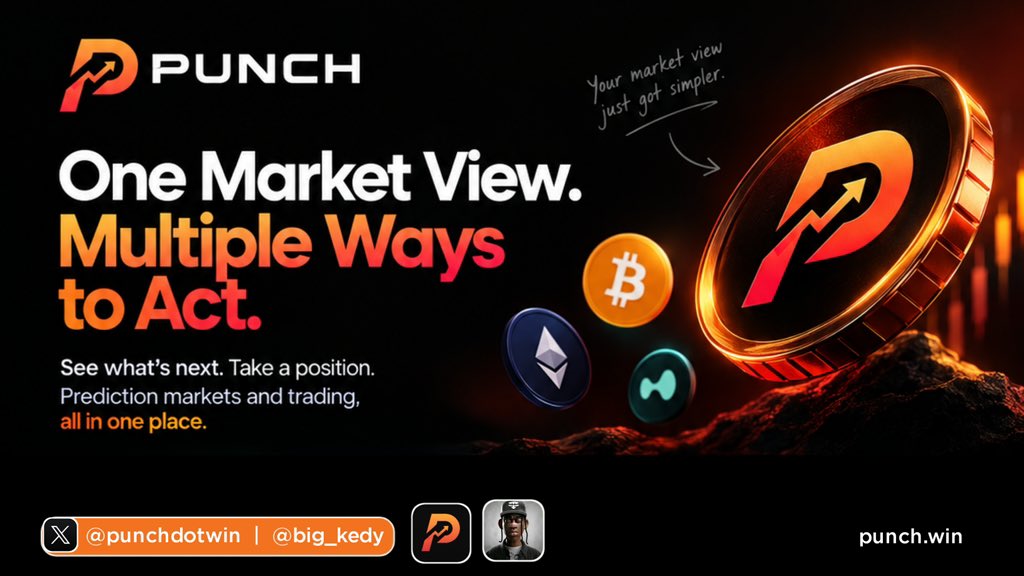 big_kedy's tweet photo. I stumbled across @punchdotwin and honestly, I think there’s something interesting happening here.

What caught my attention is how Punch seems to be making the gap between prediction markets and trading feel a lot smaller.

Think about it.

You can look at BTC, ETH, or any other asset and have a feeling about where the price is going next.

But actually acting on that idea can sometimes mean dealing with charts, setups, leverage, and a bunch of other stuff.

Punch makes that much simpler.

You can basically take an Up or Down position on short duration markets, or even get into the next round before it starts.

And that’s not even the part I find most interesting.

They’re also bringing Hyperliquid spot and perps to the platform.

So over time, you could have different ways to act on the same market view all in one place.

Think BTC is going up?

Take the prediction.

Want to trade BTC itself?

Trade it.

Want leverage?

Use perps.

Different ways to express the same idea.

That’s the direction I’m watching with Punch.

It feels like they’re trying to make the simple thought of “I think this happens next” easier to turn into an actual position.

The prediction exchange is already live, and there’s still more to come on the trading side.

Definitely keeping an eye on this one.

You can explore it here: https://t.co/o0KKki92Bc