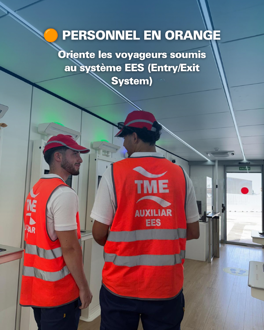OPE_APBA's tweet photo. 🟡🟠 Qui devez-vous suivre pendant l’Opération Retour ? Repérez la couleur du personnel : jaune pour les citoyens de l’UE et orange pour les voyageurs soumis au système EES. Suivez toujours leurs indications. 🚢
#OPE2026 #OpérationRetour #EES #Algésiras #PortDAlgésiras https://t.co/S6jYkuZGNG