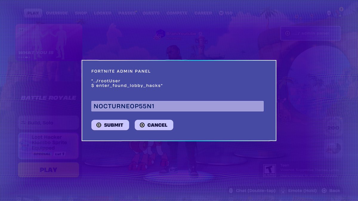 FortniteFNLK's tweet photo. FORTNITE ALL NEW ADMIN PANEL CHEAT CODES!

NOCTURNEOP55N1 - Not activated yet
DustInTheWind - 5,000 Sprite Dust
NOPROLLAMA - Llama Supply Drop
WhereIsTheDustyTree - 5,000 Sprite Dust
INVALIDCHEAT - 2 Cheat Code Locator
ChatWhereDoYouFindTheKey - 2 Extraction Accelerator
YourThoughtsAreMine - Void Master Geno Skin & 5,000 Sprite Dust
InsertCoinToContinue - Turns You into a Arcade Machine
BRB - Turns You into a Toilet
JONESYISGOLDEN - Gold Jonesy Sprite
OverrideXP - 40,000 XP
FindItChat - 2 Cheat Code Locator
H0p0nvc - 2,000 Sprite Dust
Play4All - Cheat Master Jonesy Sprite
GatherAndCraft - Cheat Master Bush Sprite 
8BitBlast - Cheat Master 8-Bit Sprite
O2Override - Cuddle Team Leader Wrixel Skin & Llama Supply Drop & 5 Portable Extractors
PerfectOrder - 4 Spicy Taco
SurviveTheNight - 2 Cheat Code Locator 
TakeYourHeart - 2 Extraction Accelerator 
LetsBlockAndRoll - Turns you into a Tetris Block
DontBlockMe - Turns you into a Tetris Block
IWannaFlyHigh - Cheat Master Tails Sprite
GottaGoFast - Cheat Master Sonic Sprite
Magilume - 2,000 Sprite Dust
Born2Play - Cheat Master Adventure Sprite 
BEMOREALIEN - Override Ready Loading Screen
Chispambo - 2,000 Sprite Dust
Abgestaubt - 2,000 Sprite Dust
Perlimpinpin - 2,000 Sprite Dust
ReachYourImpossible - Block Party Loading Screen