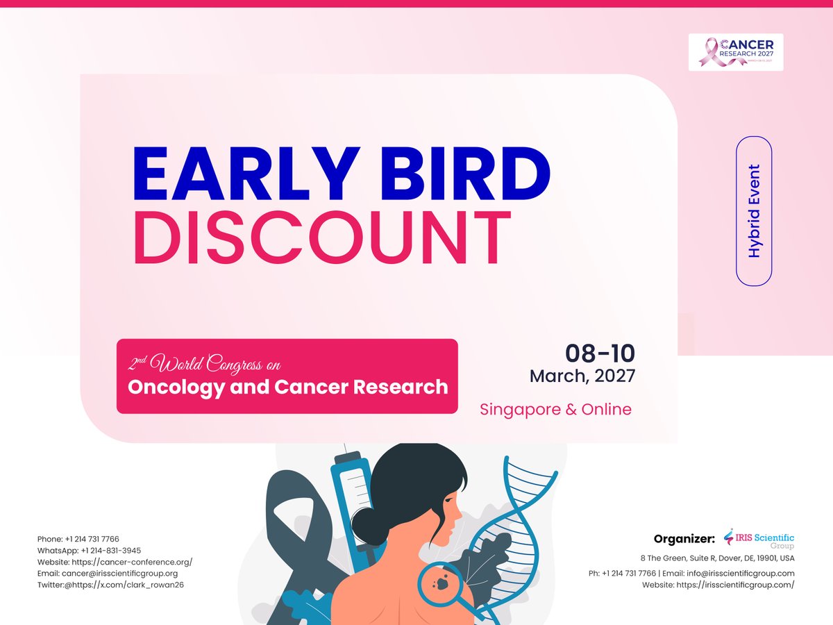 Cancer_Meeting's tweet photo. 🚨 Register Early for Cancer Research 2027! 🧬🌍

Early Bird Registration is approaching soon! Join global oncology experts in Singapore &amp; Online.

📅 Mar 08–10, 2027
🔗https://t.co/xC6cdsZMSF
#CancerResearch2027 #RegisterEarly #EarlyBird #Oncology #CancerResearch https://t.co/9BCFgEjvin