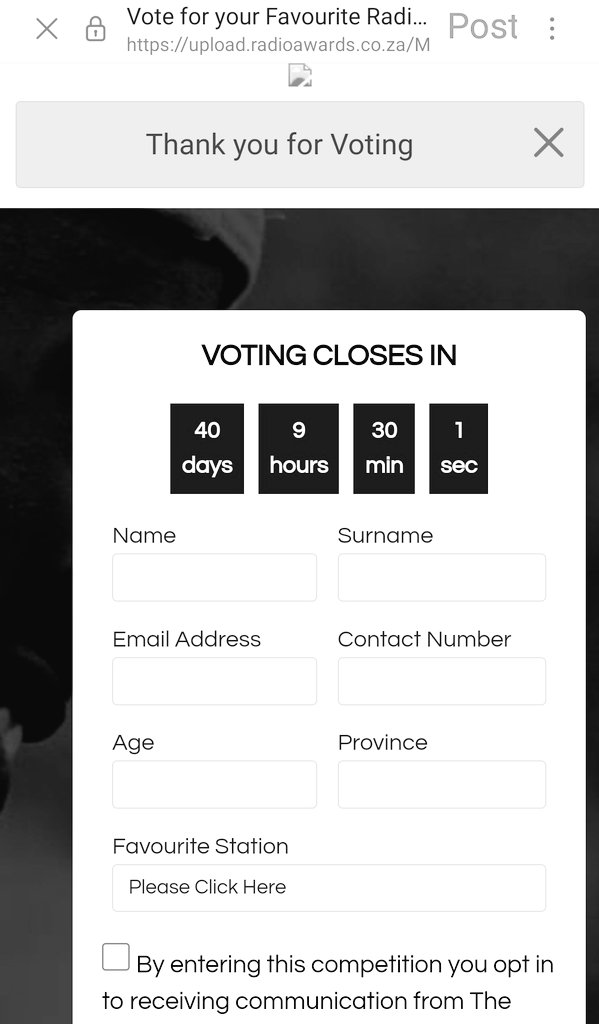 LilianMothoa's tweet photo. @KayaON959 I'll be casting my vote till the last day #MystationCompetition  #SARadioAwards #KayaOn959 https://t.co/FXdkLvVFto