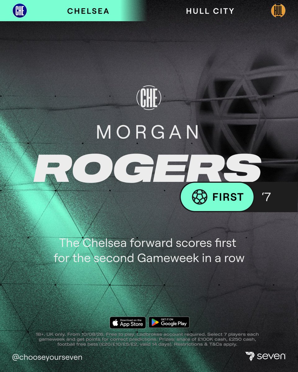 ChooseYourSeven's tweet photo. Rogers ⚡️ Khalaili ⚡️

First goalscorers at Stamford Bridge and Selhurst Park.

Download the app. Link in bio https://t.co/UBJ9NT4RbS