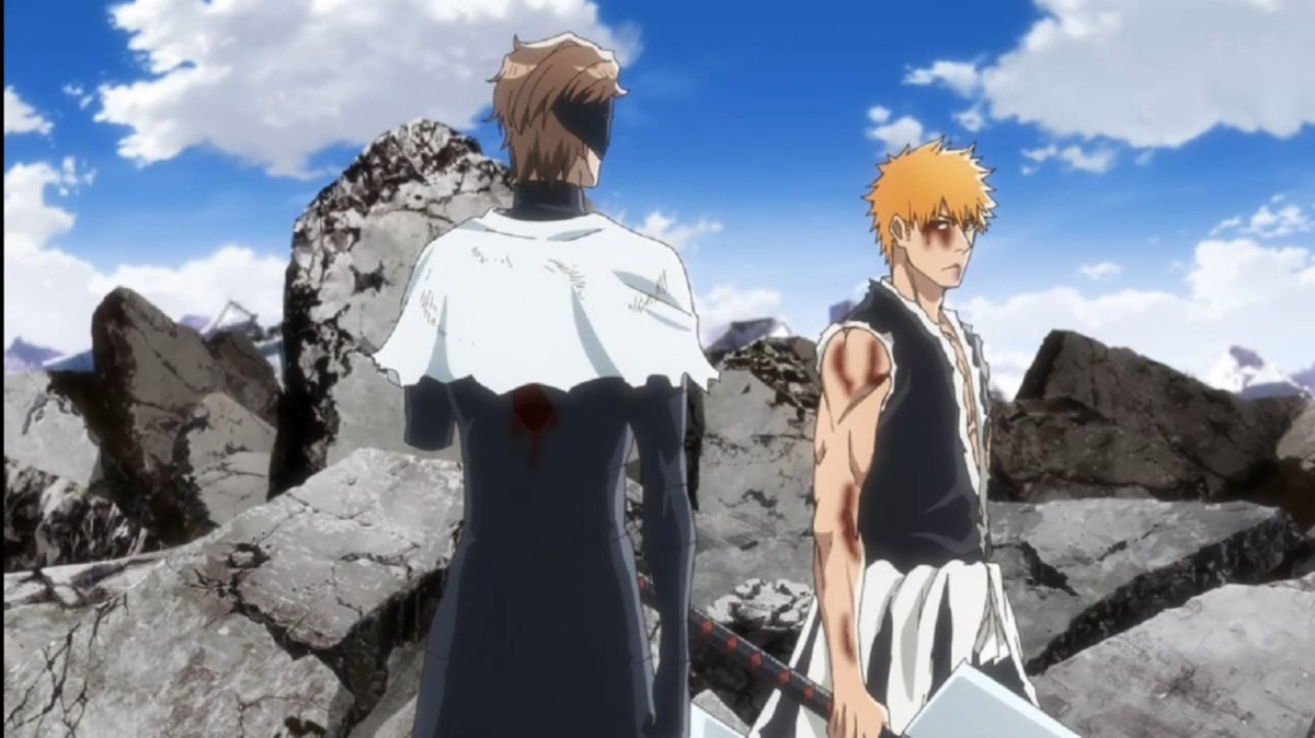 Okiru87's tweet photo. Mesmo sendo um momento MUITO breve, eu curto e curti demais ver o Aizen e Ichigo ("lutando juntos") dividindo o mesmo cenário no campo de batalha e cooperando contra o mesmo inimigo. Uma pena ter sido tão breve. #Bleach https://t.co/uSyZWsiUrk