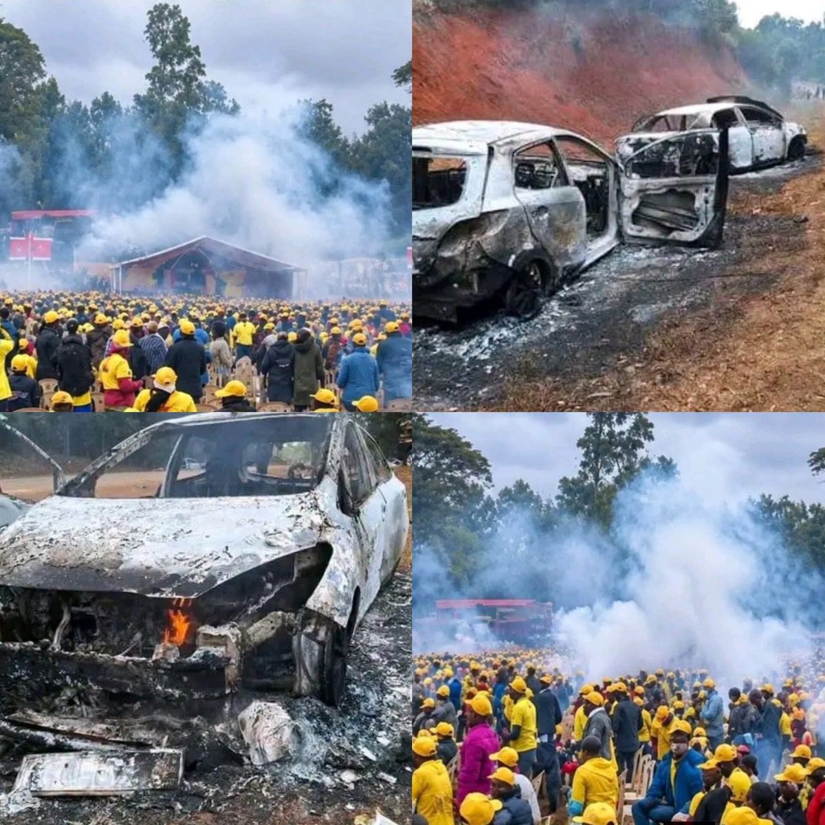 EddyKavai's tweet photo. So apparently the goons are doing field training. 

Homa Bay last month. Embu today. Same script: violence, torched cars, and citizens told, “Don’t go where the goons are.” 

Security is meant to control chaos, not accommodate it.
#KenyaTrending #Politics https://t.co/SdrRUtQtJu