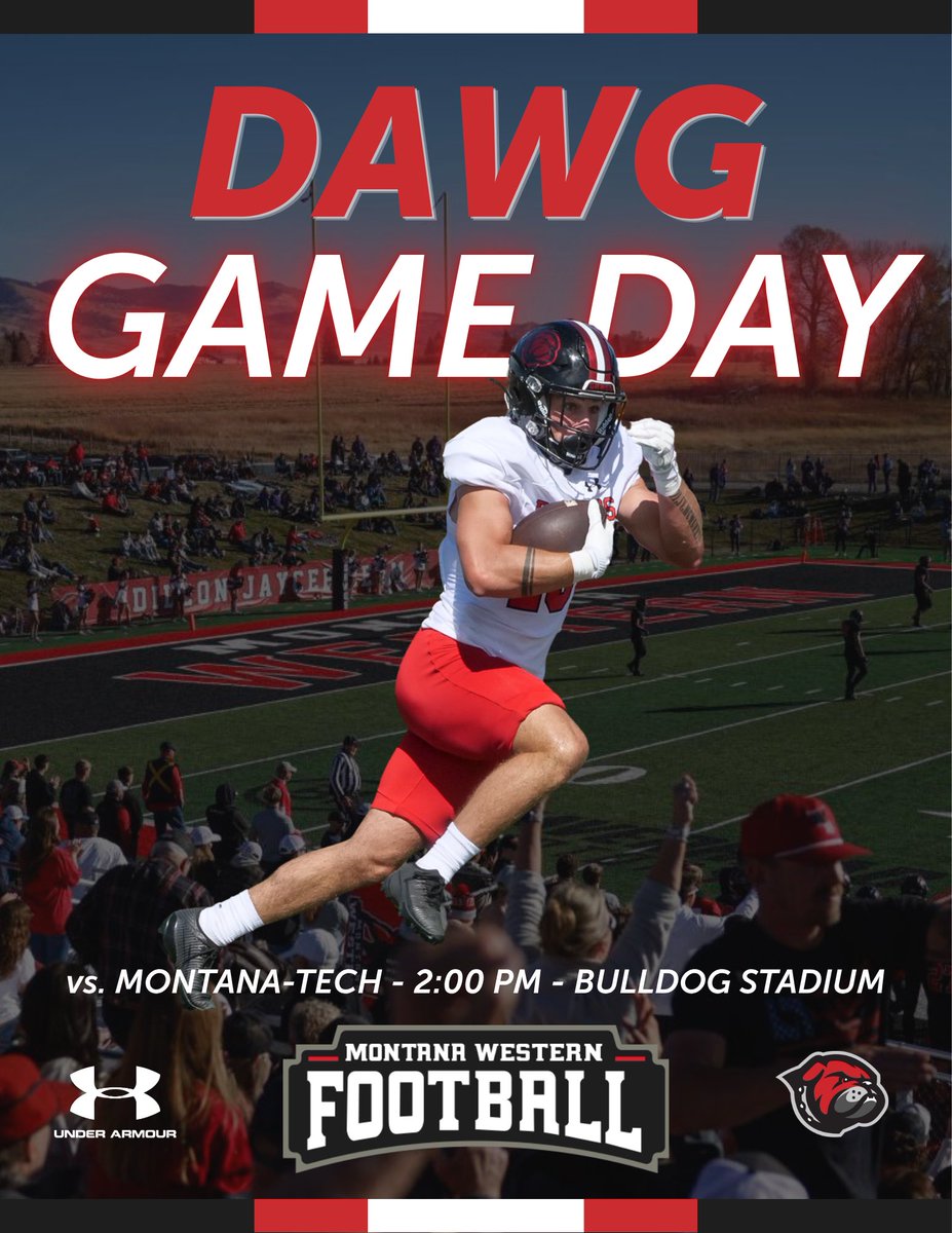 UMW_Football's tweet photo. Get up DAWGS, it’s GAME DAY!

🆚 Montana-Tech
⏰ 2:00 PM
📍 Bulldog Stadium

#GoDawgs https://t.co/pBOnl09iV3