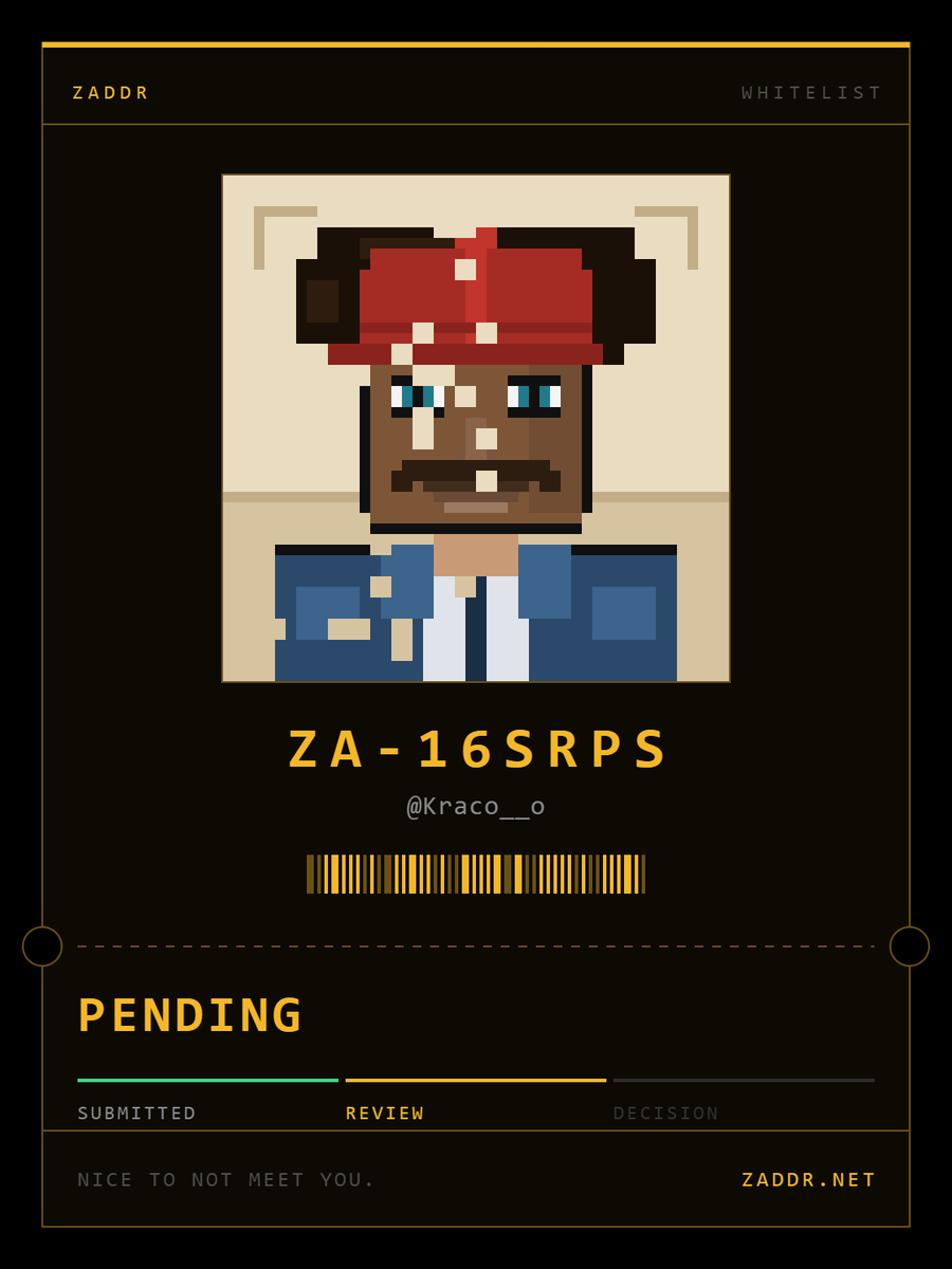 Kraco__o's tweet photo. Applied for the ZADDR whitelist. 
Ticket ZA-16SRPS. 
2,800 shielded faces on Zcash. 
@zaddrnet 
https://t.co/fFtFqPrB1t https://t.co/NDlgfT5Jhv