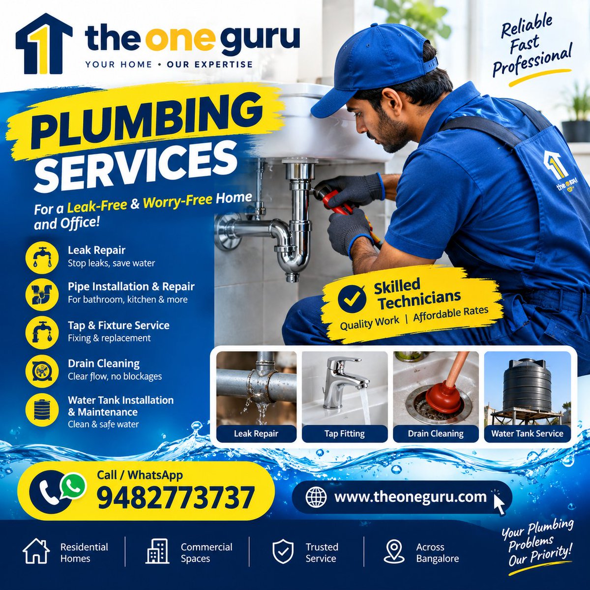 oneguruofficial's tweet photo. 🚰 PLUMBING PROBLEMS? WE’VE GOT YOU COVERED! 🔧

From leaking pipes and taps to blocked drains and water. 

✅ Leak Repair
✅ Pipe Installation &amp; Repair
✅ Tap &amp; Fixture Service
✅ Drain Cleaning
✅ Water Tank Services

📞 Call / WhatsApp: 9482773737
🌐 https://t.co/F6taNuJYWV https://t.co/hlFegK5VGE