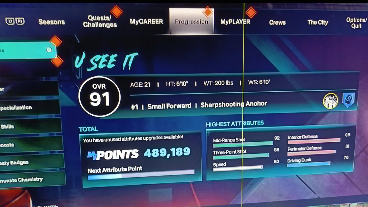 U_SEE_IT_'s tweet photo. Every year I make my first build, abandon it… then come back and realize it was my best build the whole time 😂

Currently perfecting my 6’10” Sharpshooting Anchor. This build does EVERYTHING—and it’s quickly becoming my main.

Sometimes the first vision was the right one. U SEE IT 🎯🔒

#NBA2K27 #USEEIT
