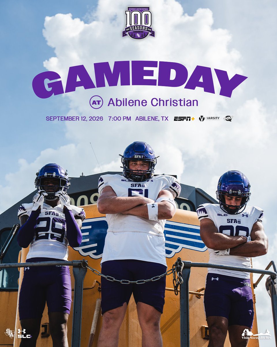 SFA_Football's tweet photo. AXES UP, IT'S GAMEDAY 🪓

🆚: Abilene Christian
⏰: 7 PM 
📍: Abilene, TX
📰: https://t.co/Mnb7CXMJ4v
📺: https://t.co/RVETUwFBPe 

#AxeEm x #EastTexasTough https://t.co/eGWEkEMEIe