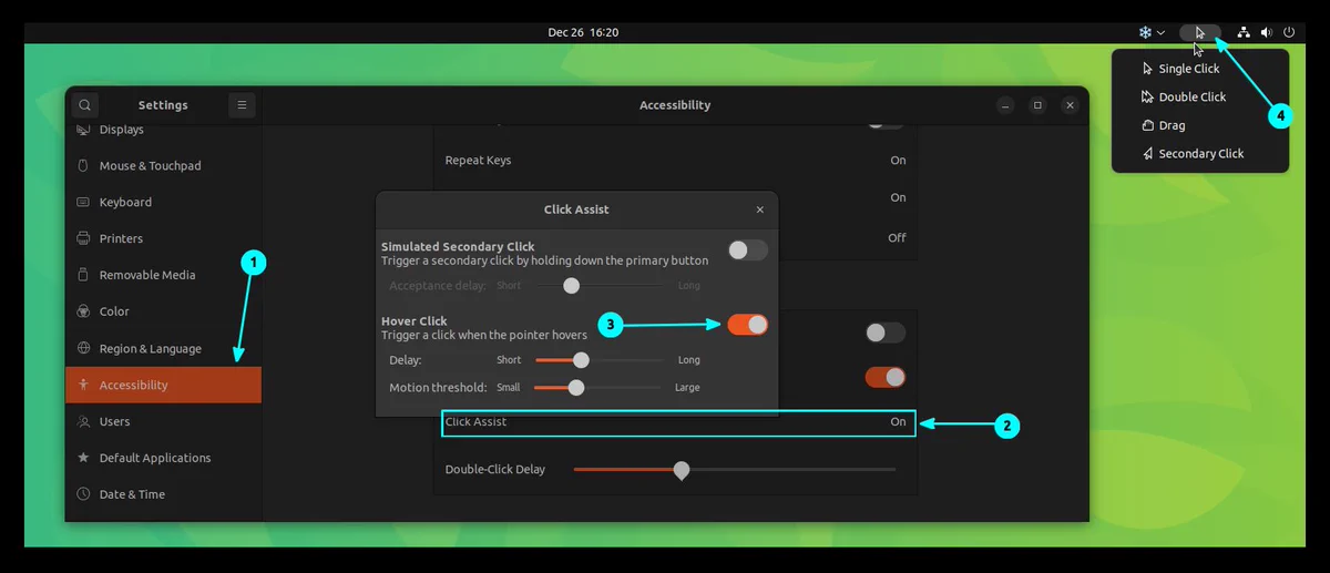 Enable Hover Click Assist in Ubuntu