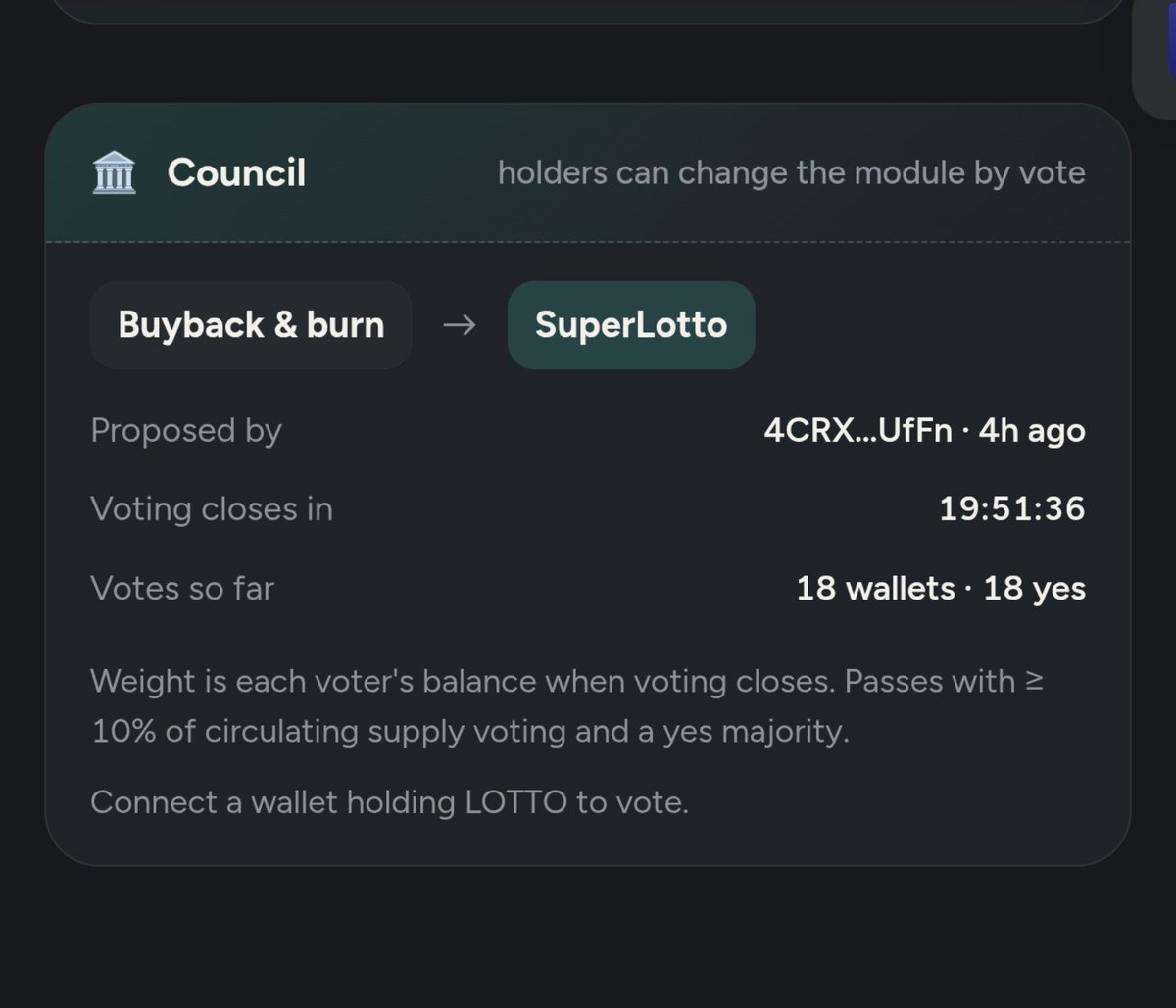 DegenCapitalLLC's tweet photo. $Ember whales buying $Lotto

Council vote for superlotto has 18 wallets saying yes 

Most likely will pass in 19 hours 

First coin to utilize the DAO function to change coin features. https://t.co/AT7GSuQsAG