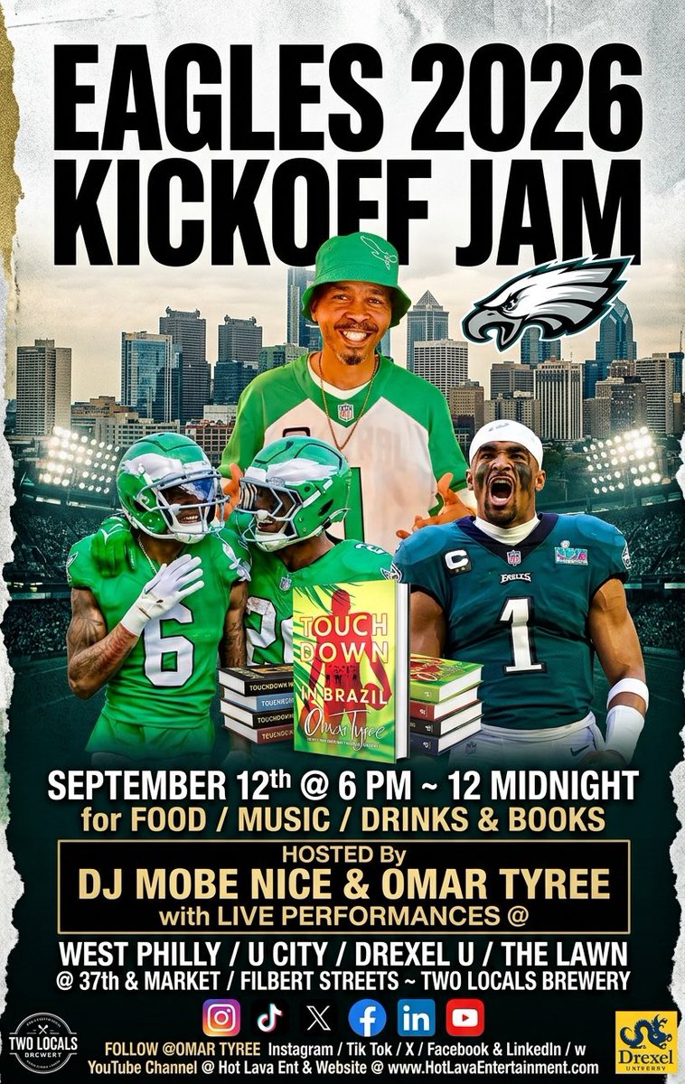omartyree's tweet photo. GETTING #MUSIC #READY FOR THE 2026 #EAGLES #KICKOFF #JAM @ TWO LOCALS #BREWERY / #TODAY on #THELAWN ~ #WESTPHILLY ~ SAT / SEPT 12th ~ 6 PM ~ 12 MIDNIGHT / It’s GOING DOWN @ 37th & MARKET / FILBERT STREETS ~ #LIVEPERFORMANCES & #CLASSIC #PHILLYMUSIC DJ MOBE NICE & #OMARTYREE https://t.co/DfeIW5YEoe