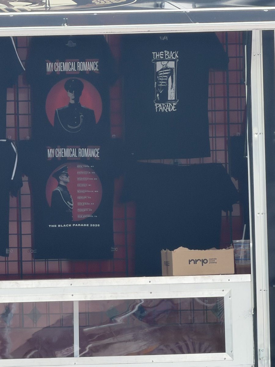 DrFrankenIero's tweet photo. texas merch plus hidden shirt behind box we don’t know #MCRTEXAS #MCRSATX #MCRTX https://t.co/EN16hayoLq