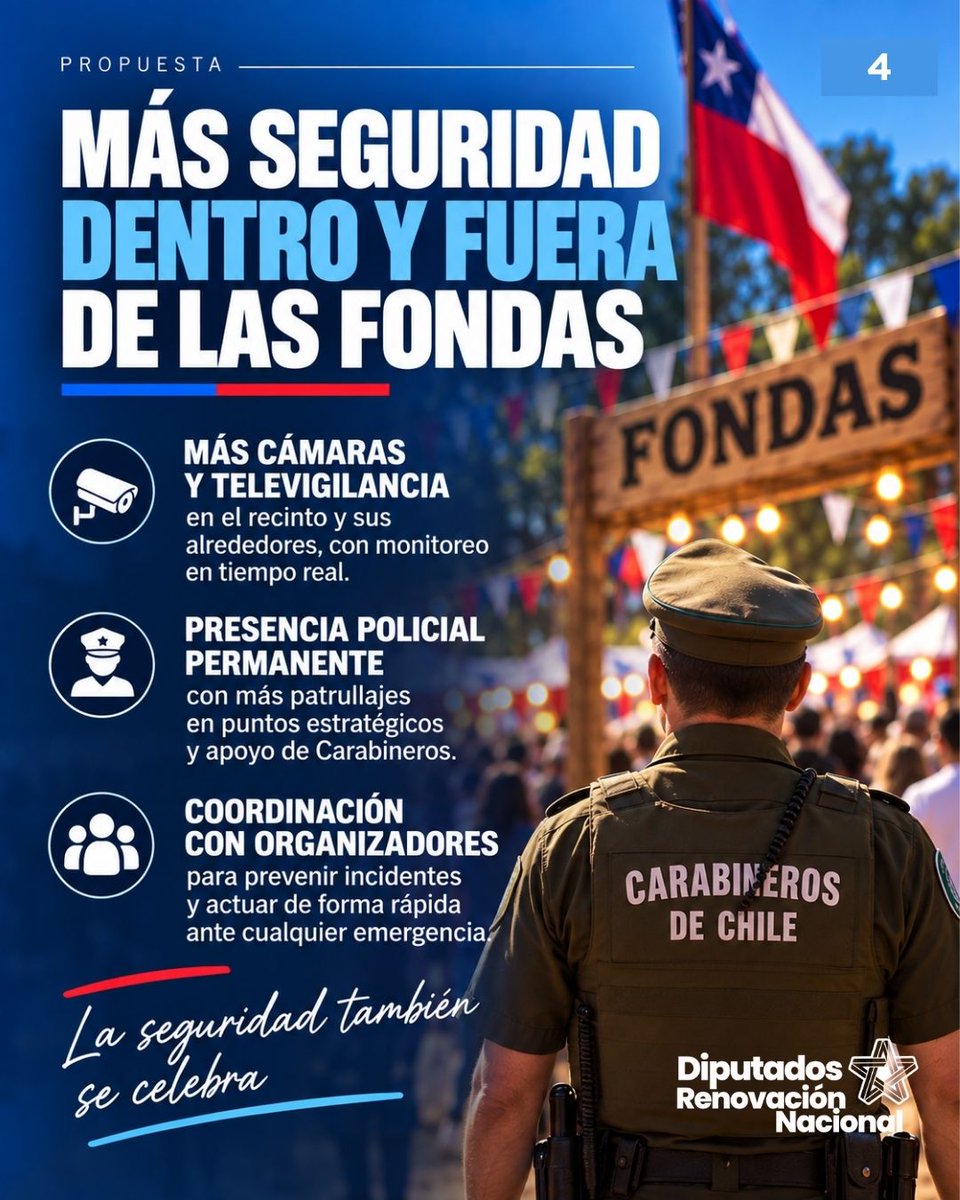 DiputadosRN's tweet photo. 🇨🇱 Queremos unas Fiestas Patrias para celebrar con tranquilidad y seguridad.

Presentamos  un plan con 17 medidas para reforzar la seguridad durante este 18, protegiendo a las familias dentro y fuera de las fondas.

#FiestasPatrias #FiestasPatriasSeguras #DiputadosRN https://t.co/sHD426nZQo