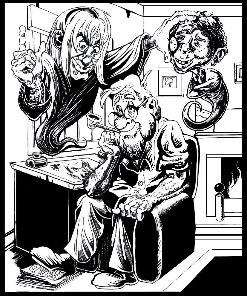radiodormouse's tweet photo. Speaking of Davis, this is a tribute I did to Jack Davis after he passed away in 2016. Davis and Graham Ingels were my two favorite EC artists, at the extreme ends of cartoony comedy horror and leaky, gruesome gothic horror. #MyArtwork #JackDavis #ECComics #HorrorComics #ComicArt https://t.co/V9Y3hnlcQ4
