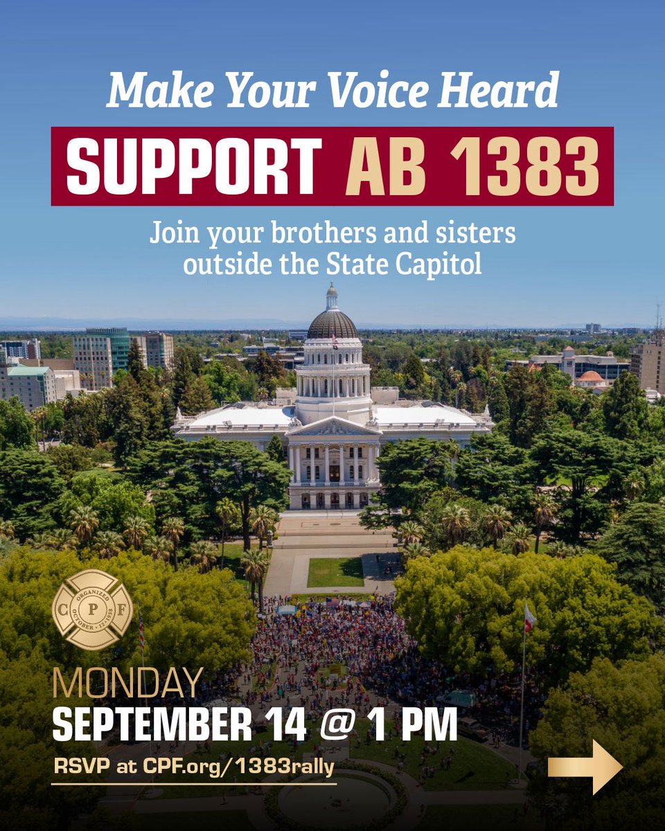 CAFirefighters's tweet photo. Make your voice heard at the State Capitol!

WHEN: Monday, Sept. 14 at 1 PM (arrive by 12:30)
WHERE: West Steps of the CA State Capitol
RSVP: https://t.co/IJPverATez

Can't make it to Sacramento? Send a letter explaining what two years means to you at https://t.co/keFTPgWn1h. https://t.co/w42RNkorrT