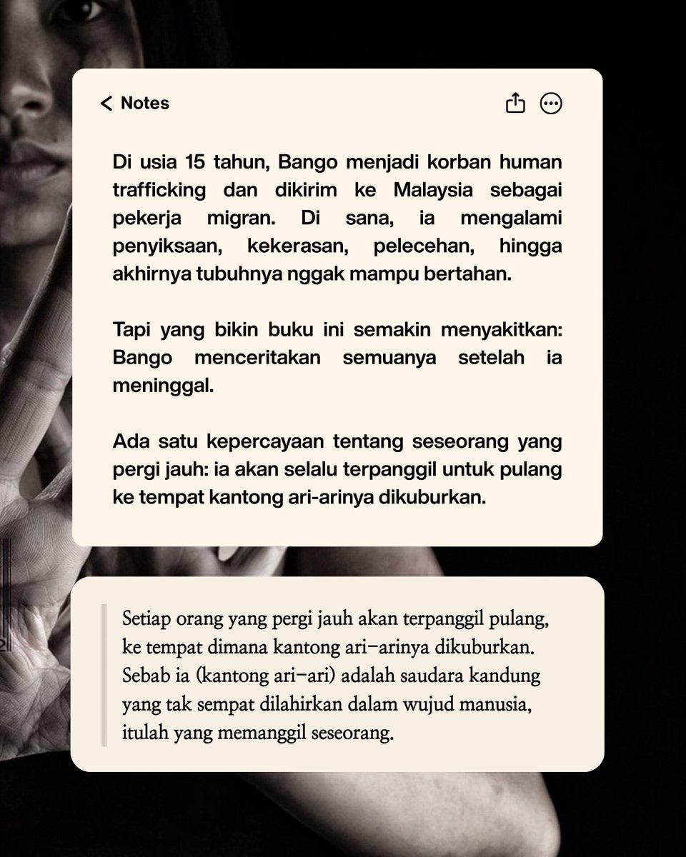 journalzees's tweet photo. ๐ชถ Pustaka Samฤซkแนฃฤ ๐๐ หหห
๐ Dalam Pelukan Rahim Tanah by Jemmy Piran
โ 4.5/5
๐ iPusnas
โ ๏ธ TW: human trafficking, illegal migration, rape, sexual harassment, violence against migrant workers, exploitation, and political corruption.
#PustakaZee https://t.co/4kCBHuqwJF