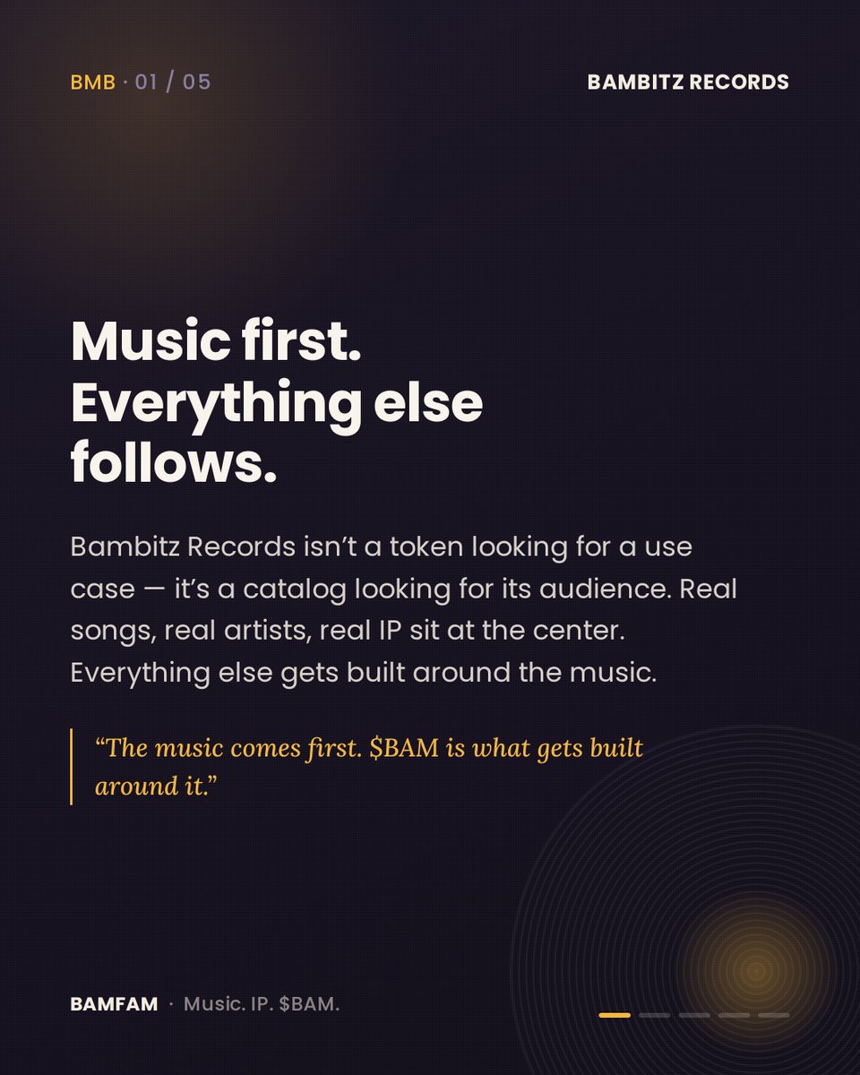 Ricombarry01's tweet photo. BAMBITZ: MORE THAN A TOKEN

1/5 Most people hear $BAM and assume it's just another token chasing hype. It's not. @BambitzRecords starts with something most crypto projects skip entirely which is "music" . Real songs, real artists, real IP sitting at the center of everything. The token isn't the product. It's what gets built around the music once people actually start listening. That's the whole point. 

🔗https://t.co/Gd2lbkedEg

Thread 🧵