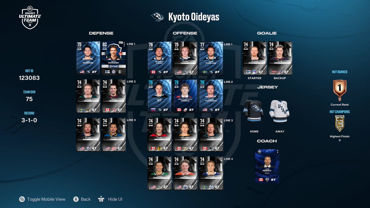 coolUSP's tweet photo. 開幕記録
何も足さない何も引かない、毎年同じ内容のNHLだけど
私はリワードポイントでGETしたから文句は言いません。
今年のオープニングロースターはこんな感じ、
実況が変わったのは新鮮！

 #NHL27 #hocky https://t.co/qIiLo7XhD3