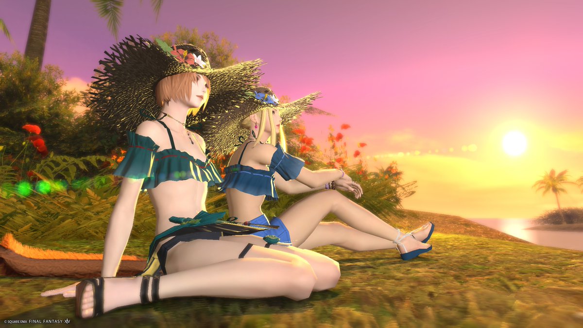 fine_cococolor's tweet photo. うぃるさんと「水着で撮ろう」ってアロアロ行ったら、帽子トップスネックレスブレスレットが同じだった😮
#FF14SS #グルポのみ https://t.co/R6ar92UOKq